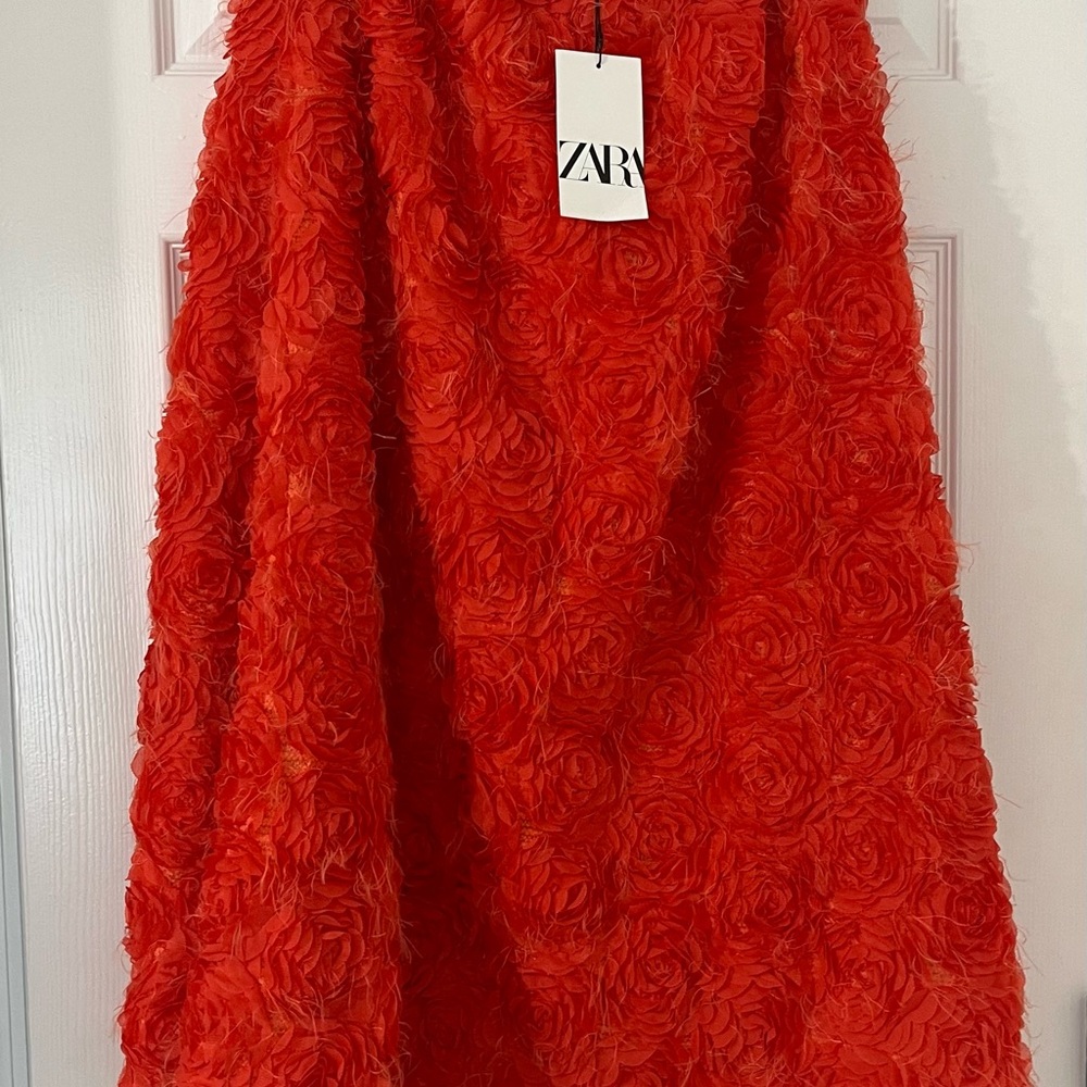 Zara Women's Vibrant Red Textured Skirt